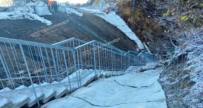 Installation of edge drainage channels made of Concrete Canvas on a section of the R-258 “Baikal” highway